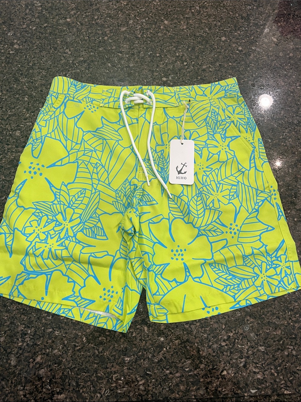 Lime Floral Men's Swim Trunks